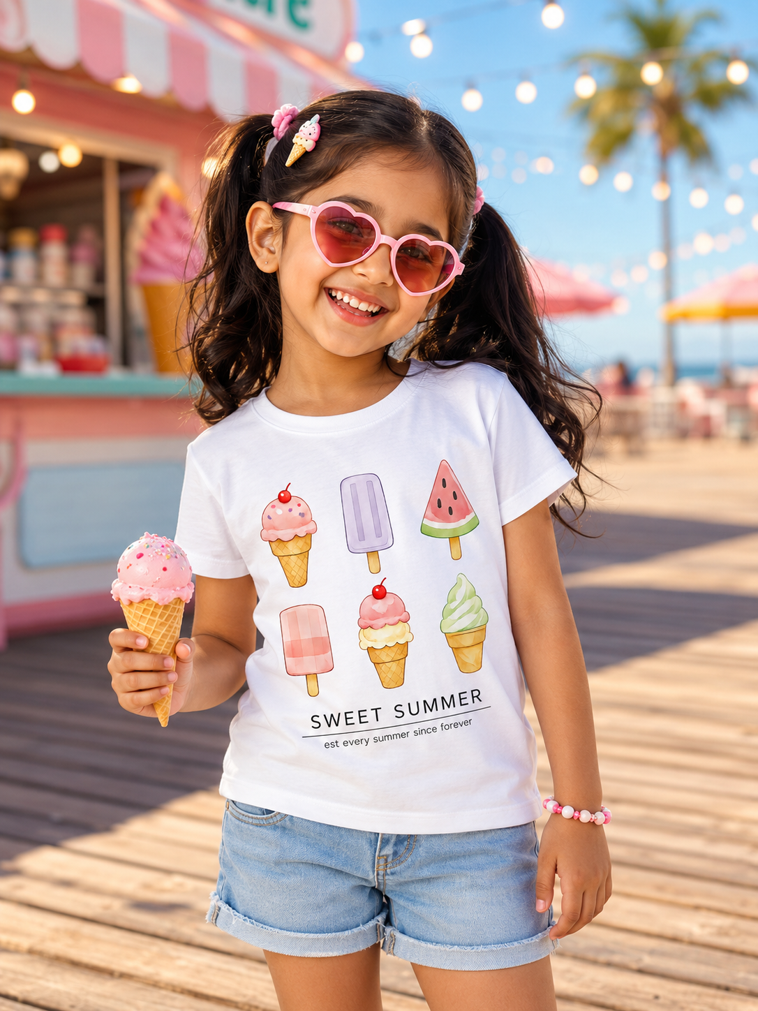 Girls Ice Cream Print T-Shirt | Kids Cotton Graphic Tee – TRESSAN