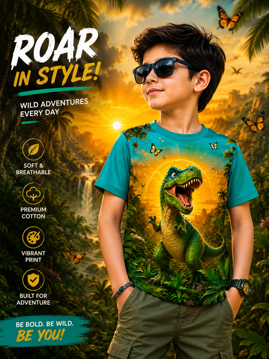 Boy's Crew Neck T-Shirt | T-Rex Dinosaur Jurassic Fans T-Shirt