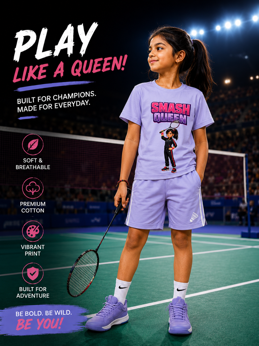 Girls' Crew Neck T-Shirt | Smash Queen | Badminton T-Shirt