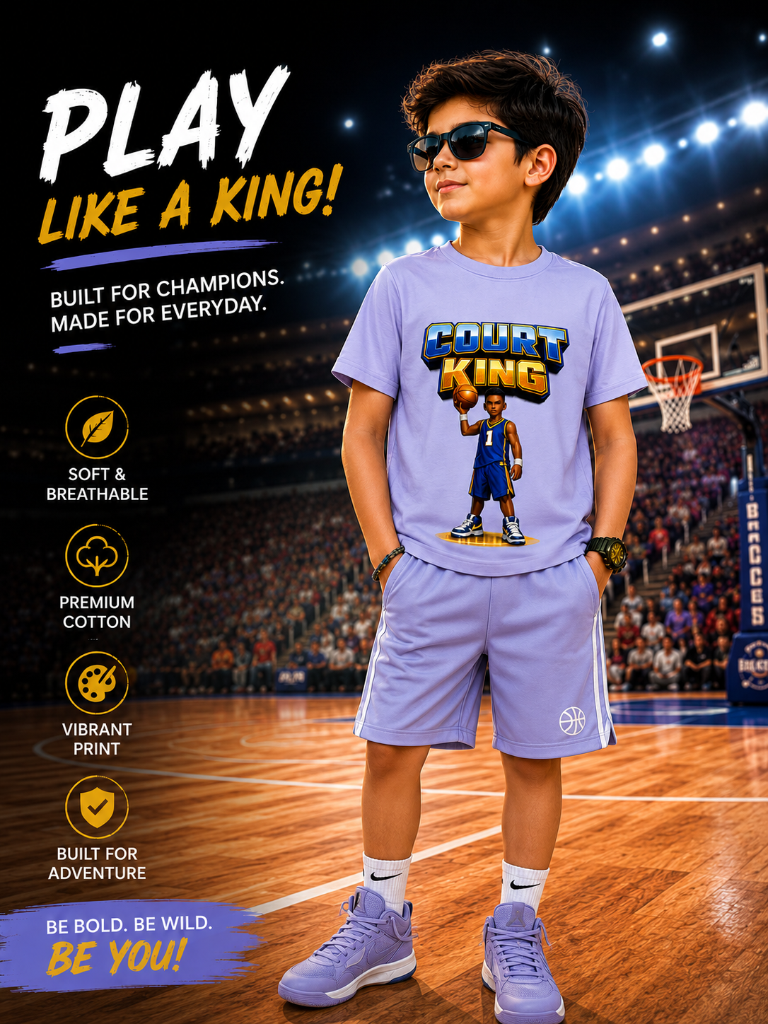 Boy's Crew Neck T-Shirt | Court King | Basketball T-Shirt