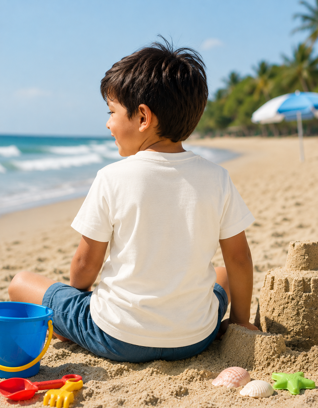 Chill Wave Kids T-Shirt | Cute Bear Beach Cartoon Graphic Tee for Boys & Girls