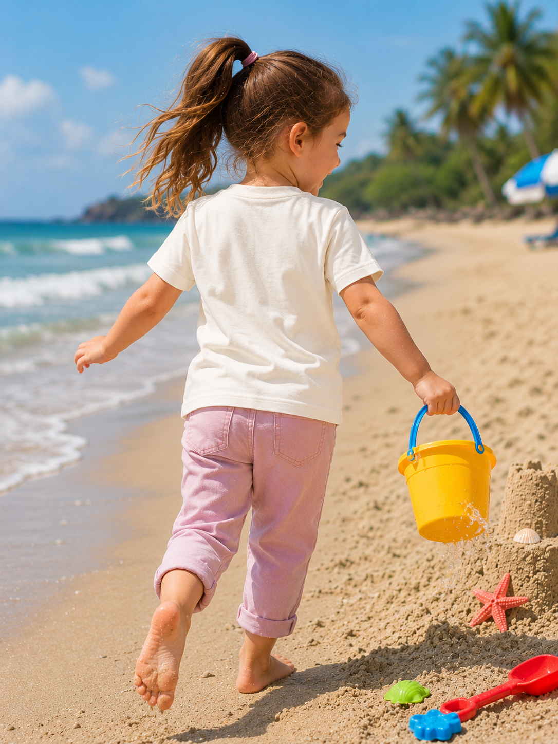 Chill Wave Kids T-Shirt | Cute Bear Beach Cartoon Graphic Tee for Boys & Girls