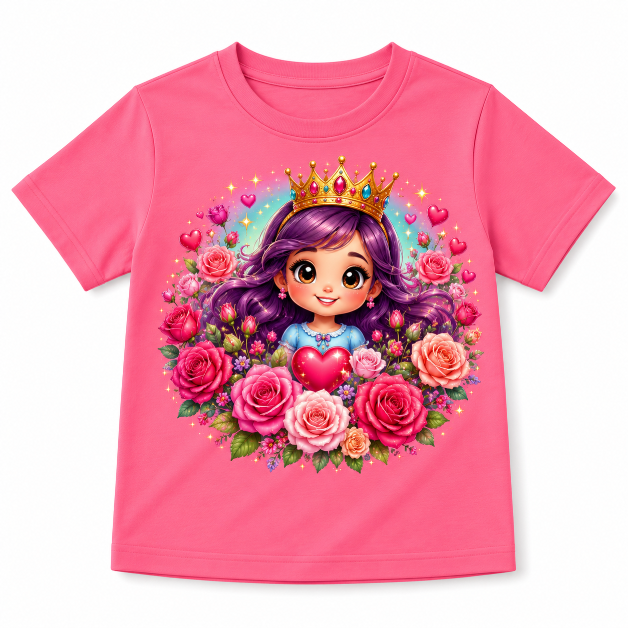 Girls’ Crew Neck T-Shirt | Princess Blossom | Magical Rose Crown