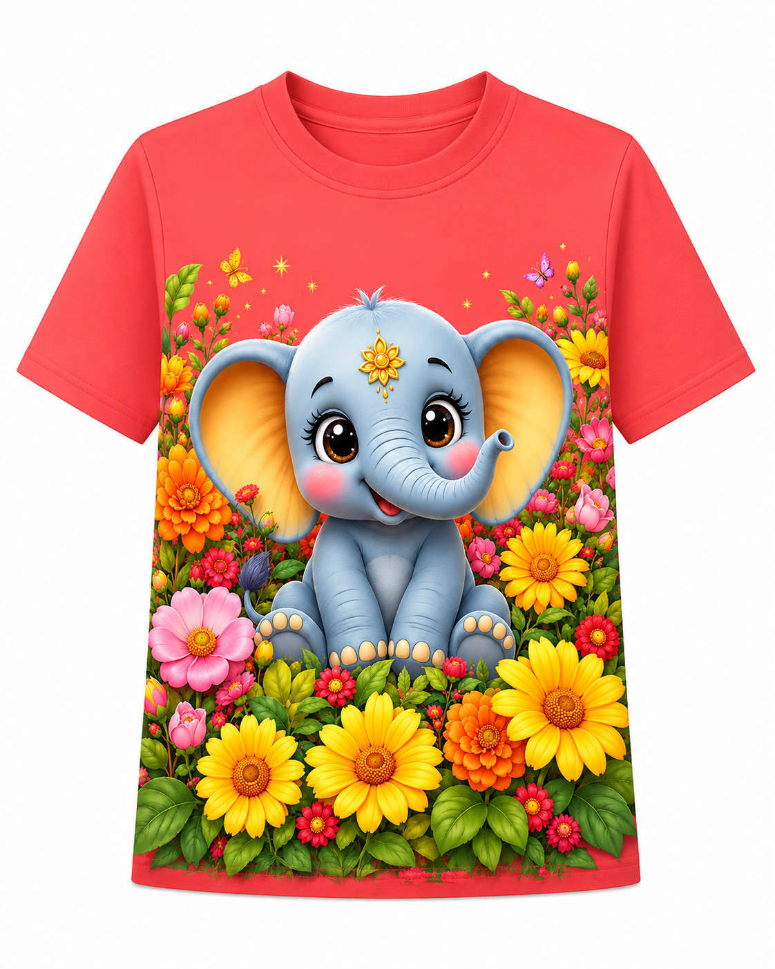 Girls' Crew Neck T-Shirt | Pretty & Playful Baby Elephant T-Shirt