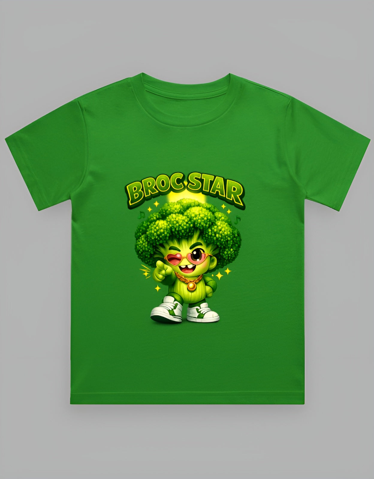 BROC STAR Kids Graphic T-Shirt | Funny Broccoli Character Printed Tee for Boys & Girls
