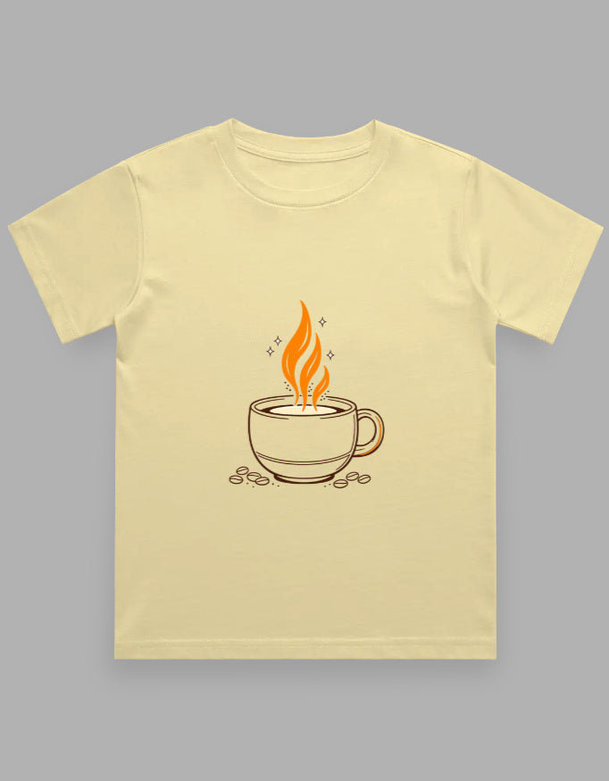 Yellow t-shirt with a coffee cup graphic