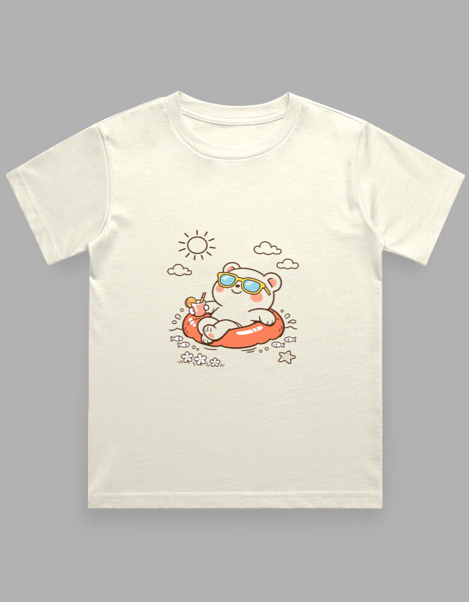 Chill bear beach cartoon graphic printed T-Shirt