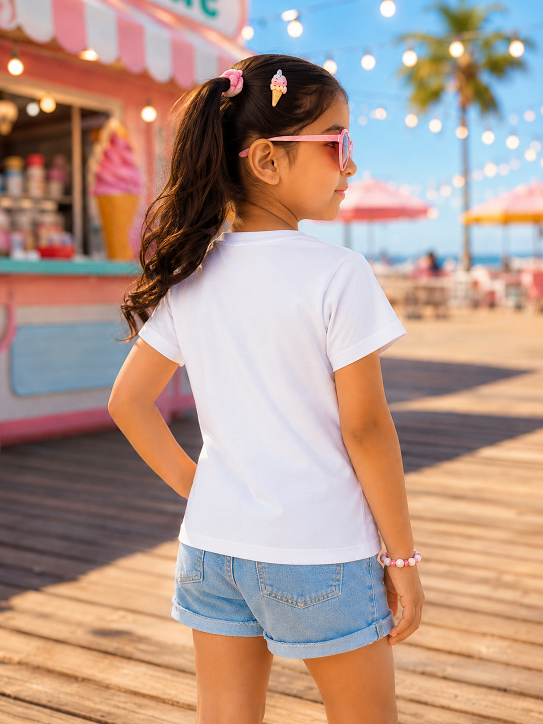 Girls Ice Cream Print Crew Neck T-Shirt | Summer Graphic Tee