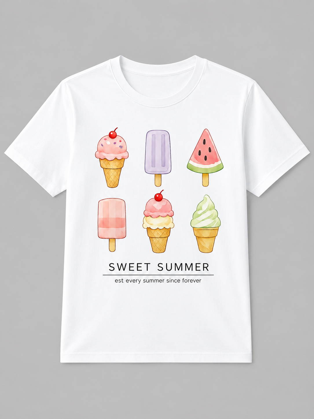 Girls Ice Cream Print Crew Neck T-Shirt | Summer Graphic Tee
